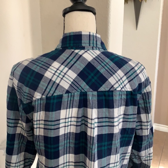 Faded Glory blue plaid flannel button down long sleeve shirt - Picture 9 of 15